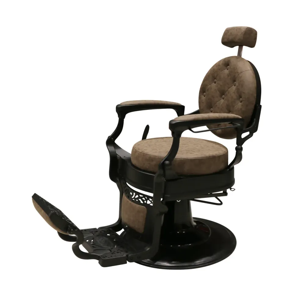 Focallo Fauteuil barbier marron vintage capitonné confortable