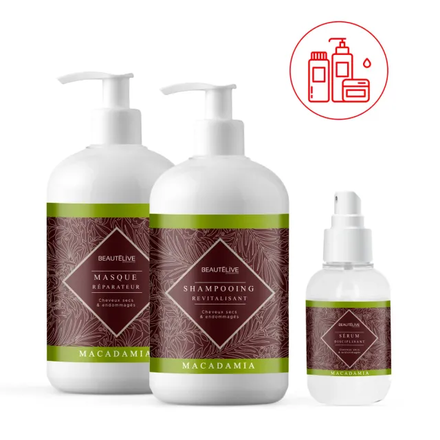 Beautélive Macadamia routine huile cheveux secs 3 soins
