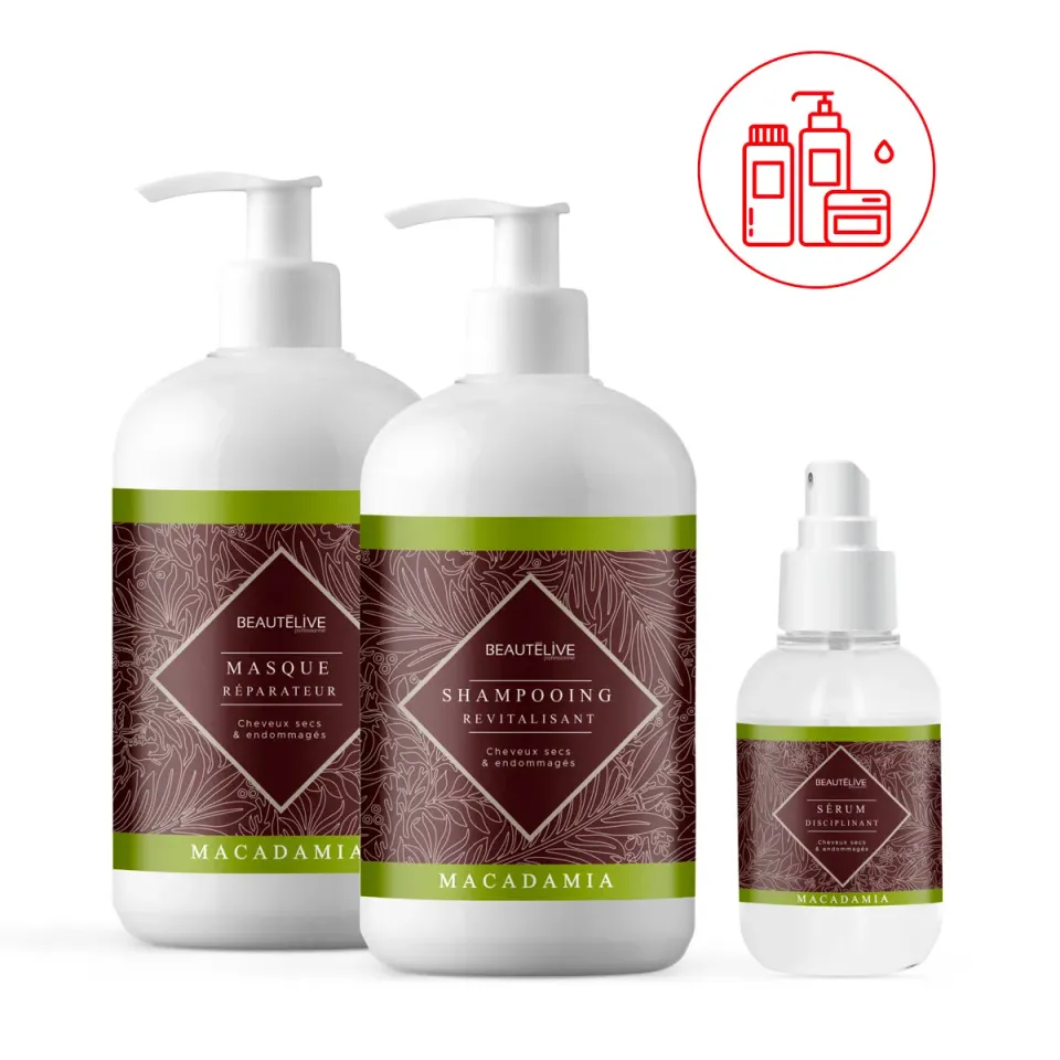 Beautélive Macadamia routine huile cheveux secs 3 soins
