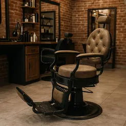 Focallo Fauteuil barbier marron vintage capitonné confortable