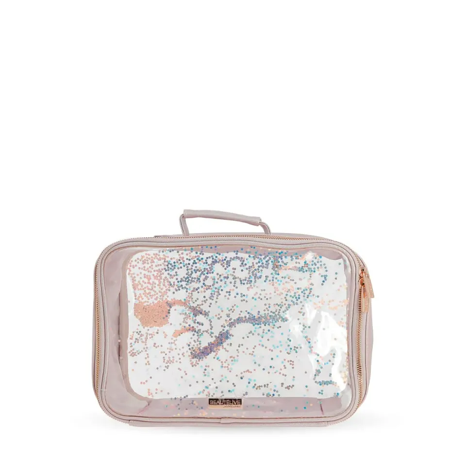 Beautélive trousse PVC paillettes rose transparente
